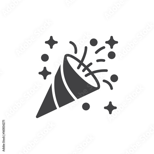 Confetti popper icon vector, filled flat sign, solid pictogram isolated on white. Celebration symbol, logo illustration. Pixel perfect