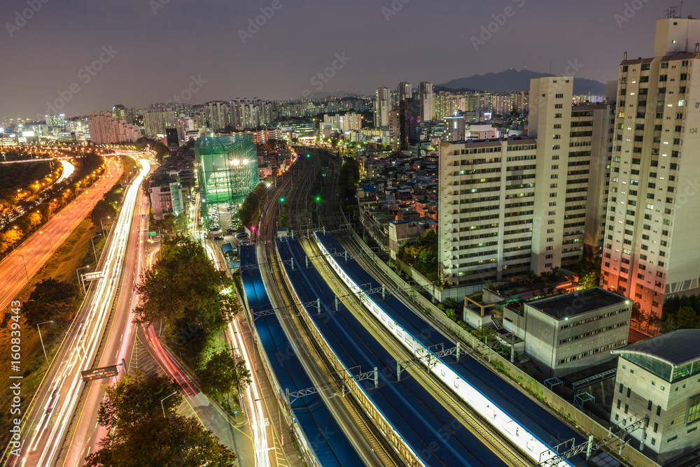 city skyline night seoul, korea
