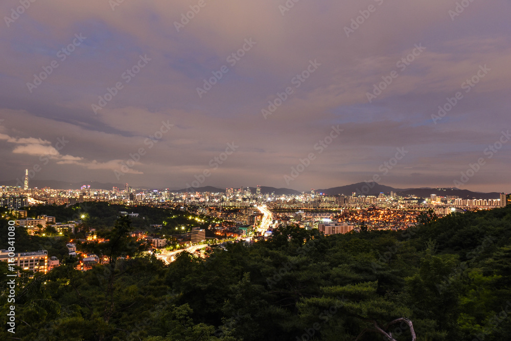 city skyline night seoul, korea