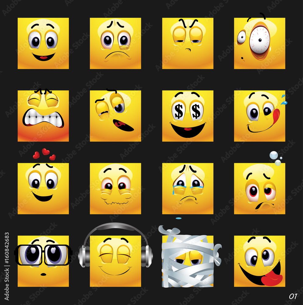 Vecteur Stock Vector set of face icons. Vector set of face icons with ...