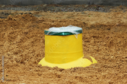 Εκτύπωση καμβά Plastic tank gas oil catcher in the ground during the construction of a car park for tourist buses, Russia