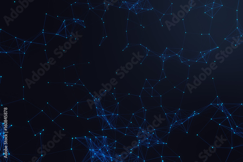 Technological connection futuristic shape, blue dot network, abstract background, blue background, Concept of Network, internet communication 3D rendering