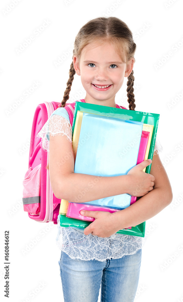 Portrait of smiling schoolgirl with school bag Portrait of smiling schoolgirl with school bag
