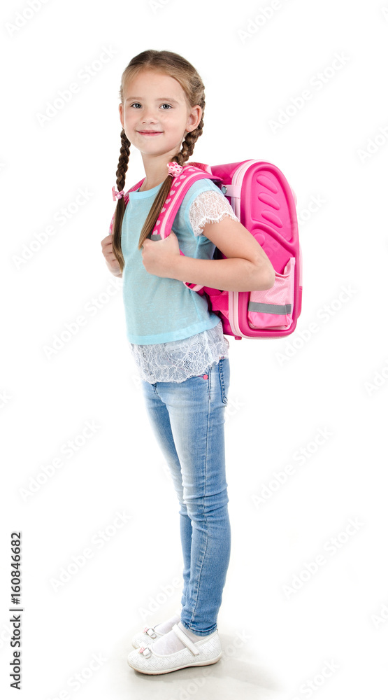 Portrait of smiling schoolgirl with school bag Portrait of smiling schoolgirl with school bag