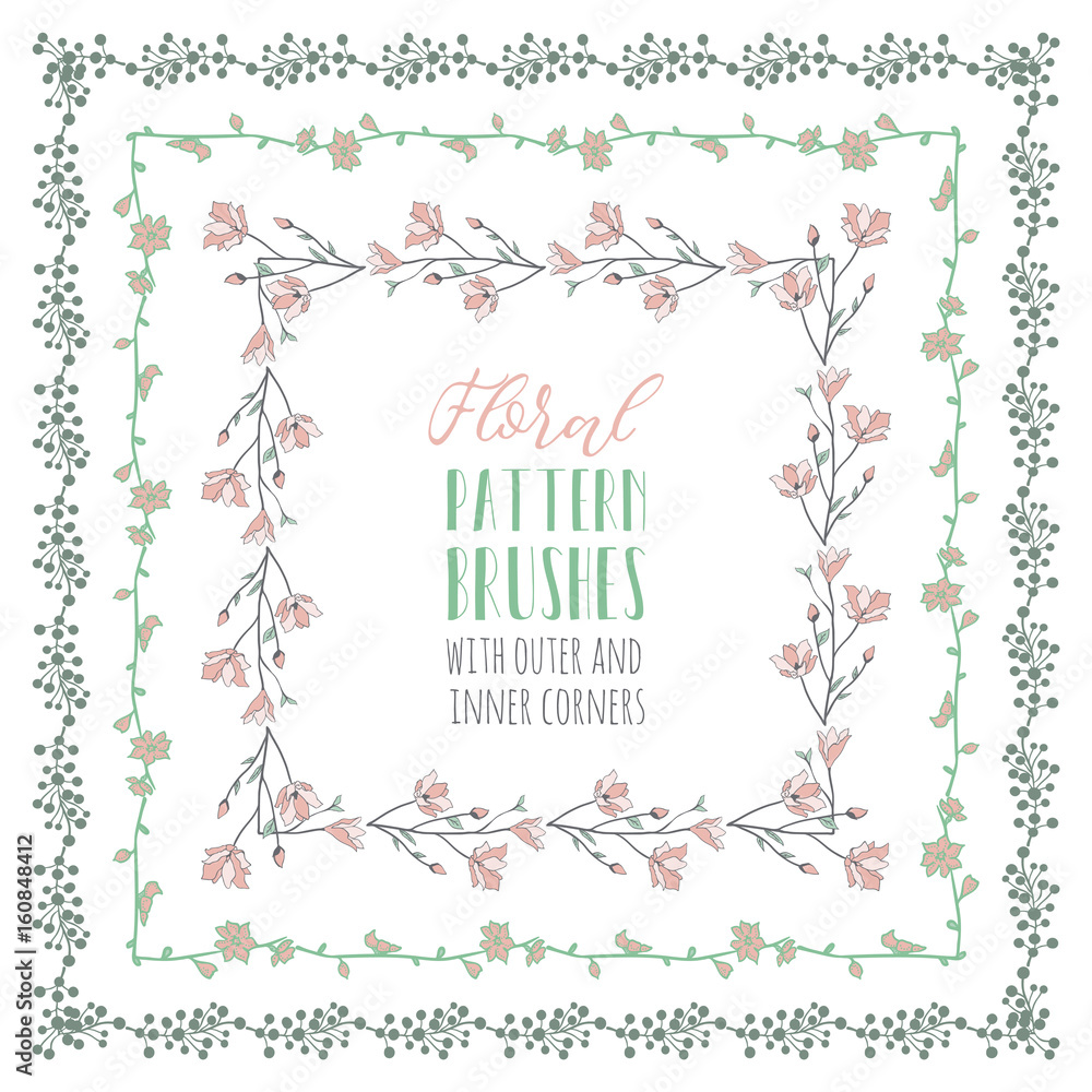 Obraz premium Flexible Floral Pattern Brushes with Branches and Flowers