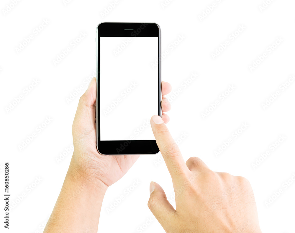 Hand holding smartphone blank screen, clipping path inside