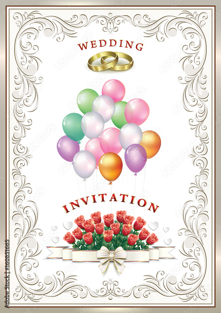 Wedding card with balloons and flowers
