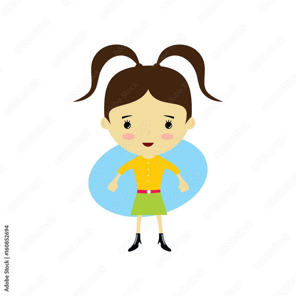 cute happy little woman - adorable girl cartoon vector cute happy little woman - adorable girl cartoon vector