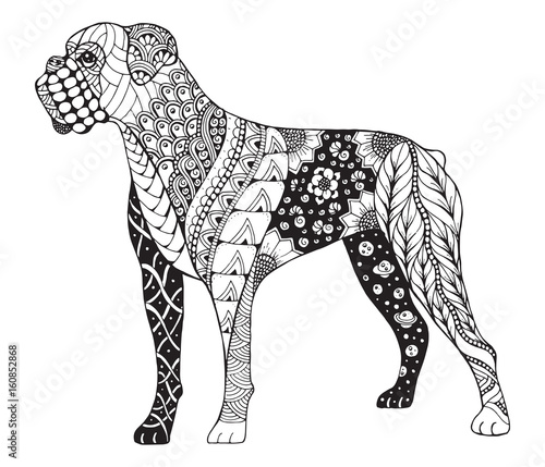 Boxer dog zentangle stylized, vector, illustration, freehand pencil, hand drawn, pattern. Zen art. Ornate vector. Lace.