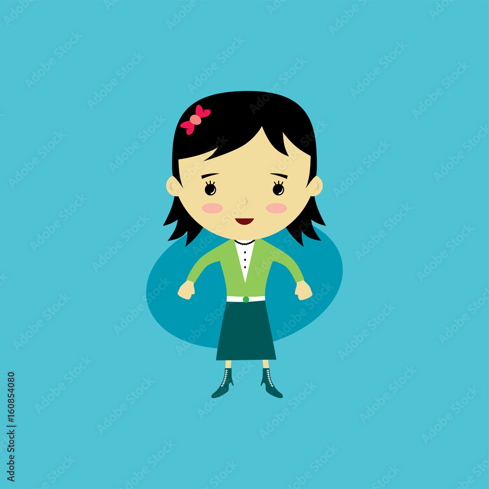 cute happy little woman - adorable girl cartoon vector cute happy little woman - adorable girl cartoon vector