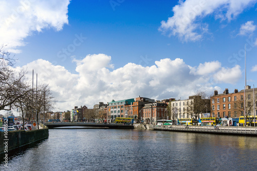 DUBLIN, IRELAND - March 31, 2017: Dublin City Center and river Liffey in Dublin Ireland