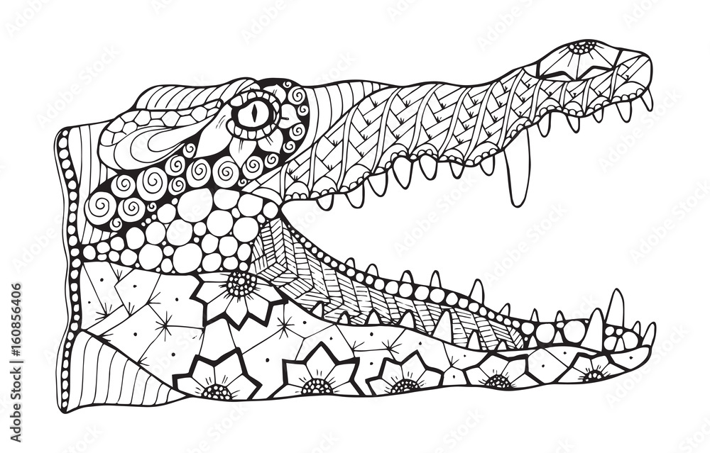 Obraz premium Crocodile zentangle stylized, vector, illustration, pattern, freehand pencil, hand drawn. Zen art.