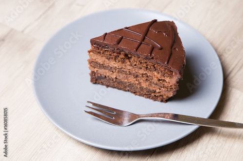 Photography Piece of chocolate cake Prague. Homemade baking.