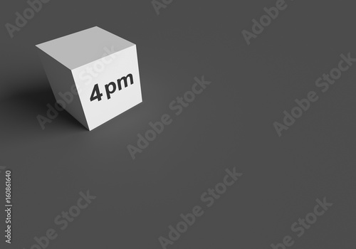 3D RENDERING WORDS 4 pm ON WHITE CUBE, STOCK PHOTO