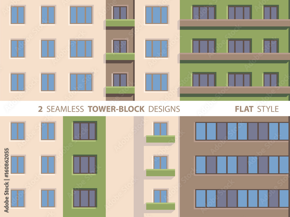 Two Seamless Tower-block Designs. Flat Style.