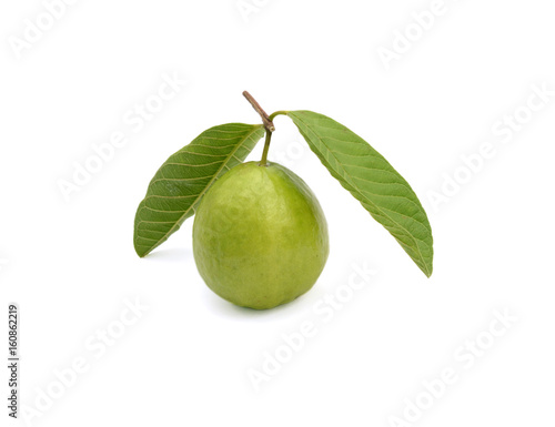 Fresh guava fruit with leaf isolated on white background