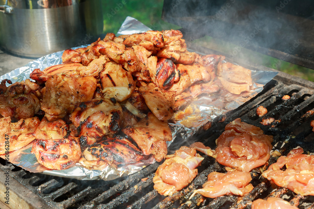 barbecue or fried chicken and pork meat