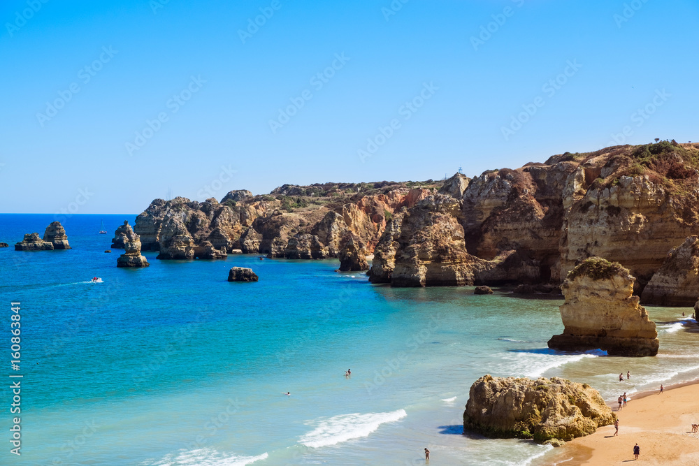Cliffside view of Lagos, Portugal in the late afternoon