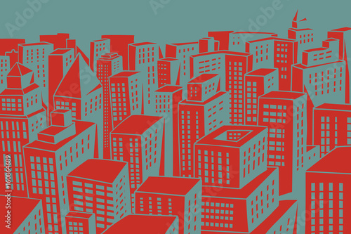 red roofs of the modern city with skyscrapers