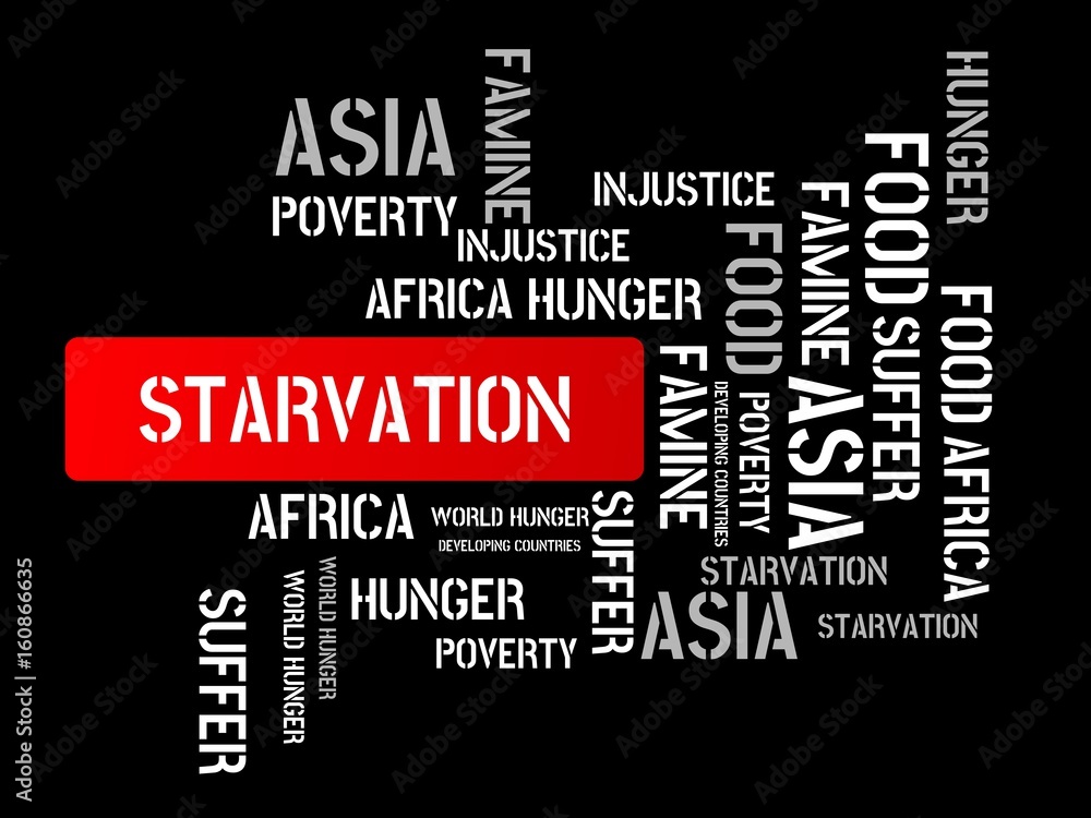STARVATION - image with words associated with the topic FAMINE, word cloud, cube, letter, image, illustration STARVATION - image with words associated with the topic FAMINE, word cloud, cube, letter, image, illustration