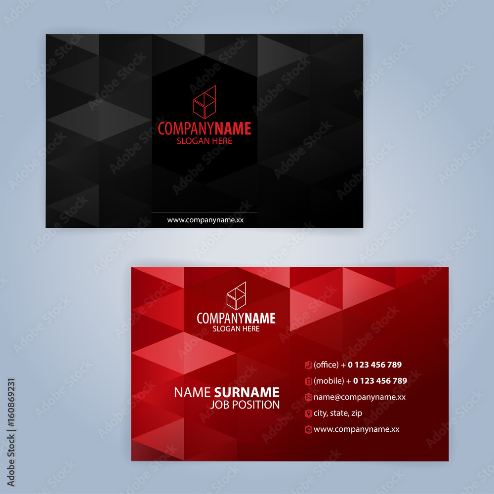 Business card template. Red and Black, Illustration Vector10