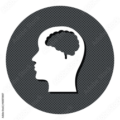 Gesicht mit Gehirn Profil - Gepunkteter Button mit Symbol und Schatten