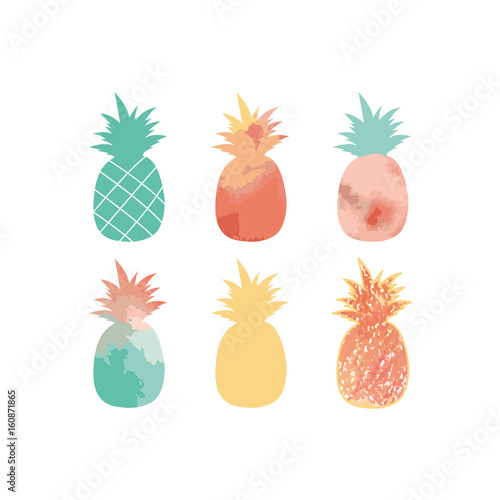 A collection of cute pineapple silhouettes. Vector illustration