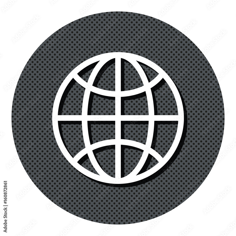 Weltkugel - Gepunkteter Button mit Symbol und Schatten Weltkugel - Gepunkteter Button mit Symbol und Schatten