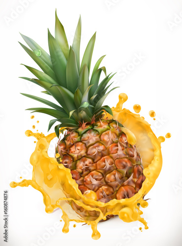 Pineapple juice. Fresh fruit, 3d vector icon