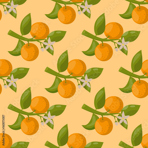 Ripe orange products fruits seamless pattern citrus slices sweet food realist...