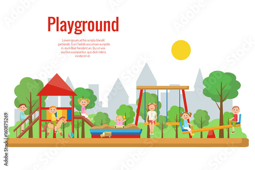 Fototapeta Naklejka Na Ścianę i Meble -  Children's playground vector illustration. Children's activity, playing.