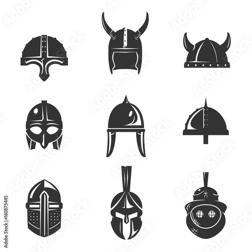 Warrior helmet flat icon set