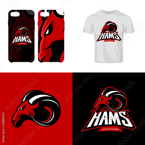 Red ram head sport club isolated vector logo concept.