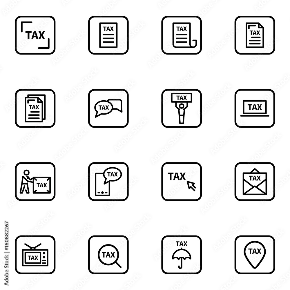 Set of taxes vector thin line icons. Set of taxes vector thin line icons.