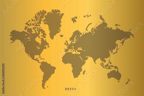 Vector Illustration of star dotted style world map isolated on gold background
