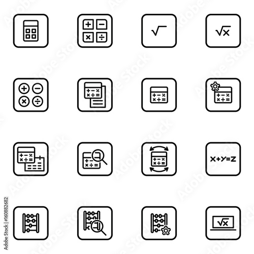 Set of calculating vector thin line icons.