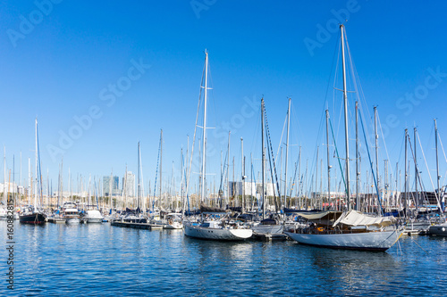 Street view of Barcelona harbor with boats, Spain Europe © ilolab