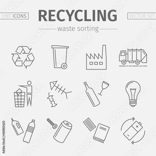 Recycling line icons. Waste sorting set. Vector.