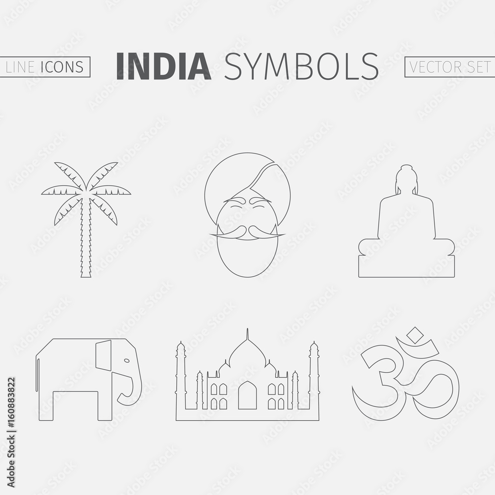 Symbols of India. Line icon. Characteristic icons