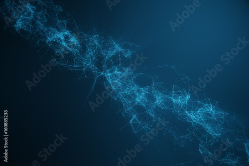 Technological connection futuristic shape, blue dot network, abstract background, blue background, Concept of Network, internet communication, 3D rendering