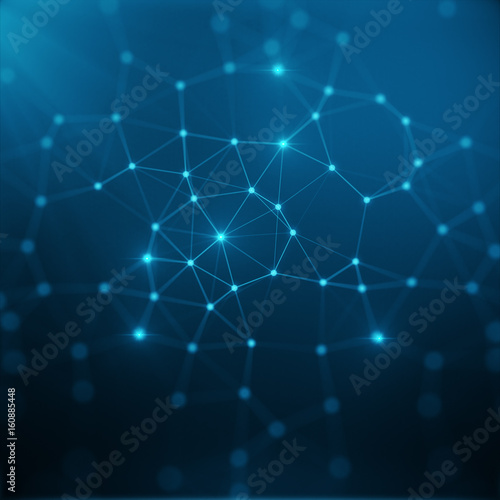 Technological connection futuristic shape, blue dot network, abstract background, blue background, Concept of Network, internet communication, 3D rendering