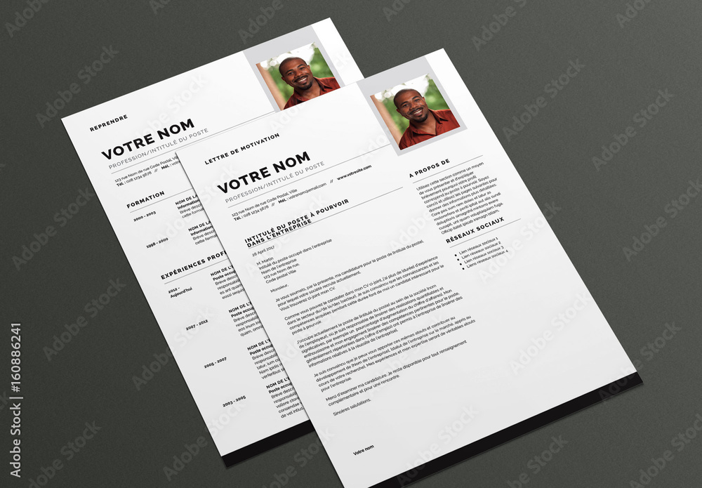 Modèle de CV et lettre de motivation - Moderne Stock Template | Adobe Stock