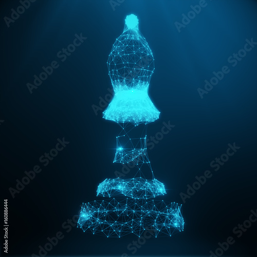 Abstract Low Poly Model, Chess Piece Elephant consisting of blue dots and lines. Abstract illustration of business strategy, 3D rendering