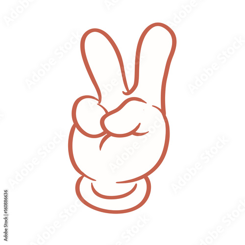 Cartoon animated gloved hand peace sign or emoticon.