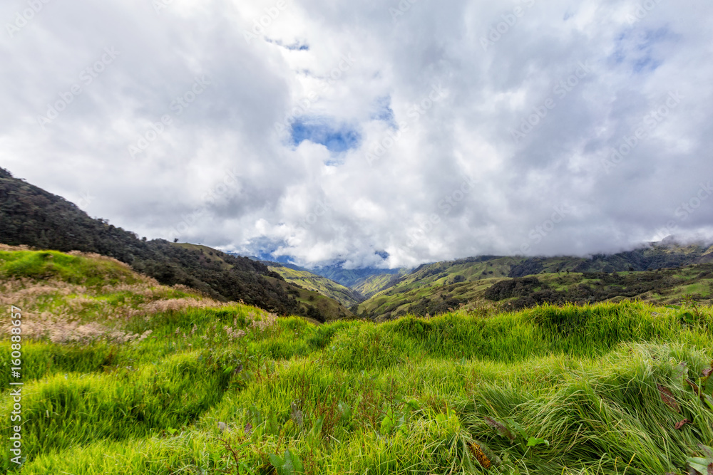 Fototapeta premium Grassland and clouds in the mountains outside of Salento, Colombia.