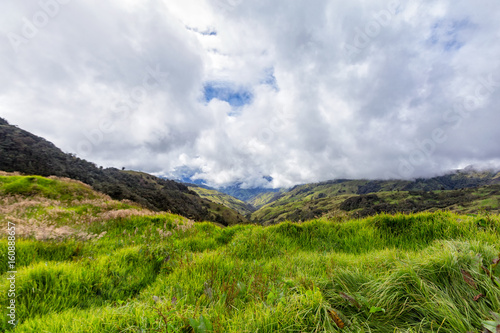 Grassland and clouds in the mountains outside of Salento, Colombia.