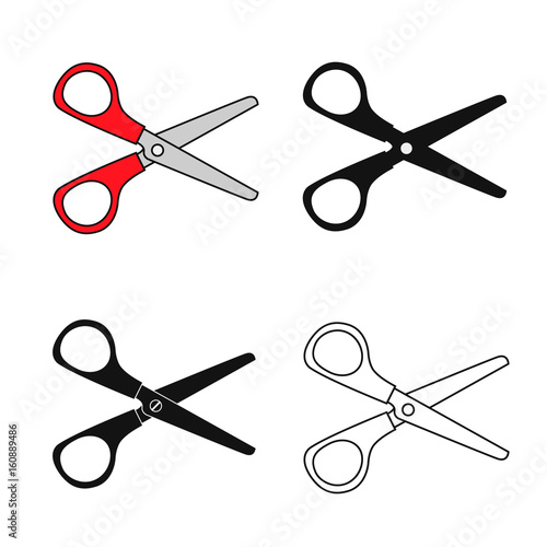Set red scissors isolated on white background. Vector illustration in flat style