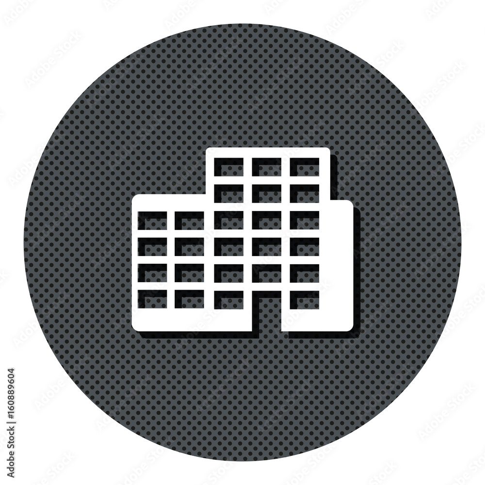 Hochhäuser - Gepunkteter Button mit Symbol und Schatten Hochhäuser - Gepunkteter Button mit Symbol und Schatten