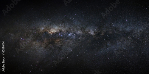 Panorama Milky way galaxy with stars and space dust in the universe, Long exposure photograph, with grain.
