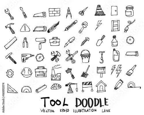 Tool Doodle icon line vector set eps10